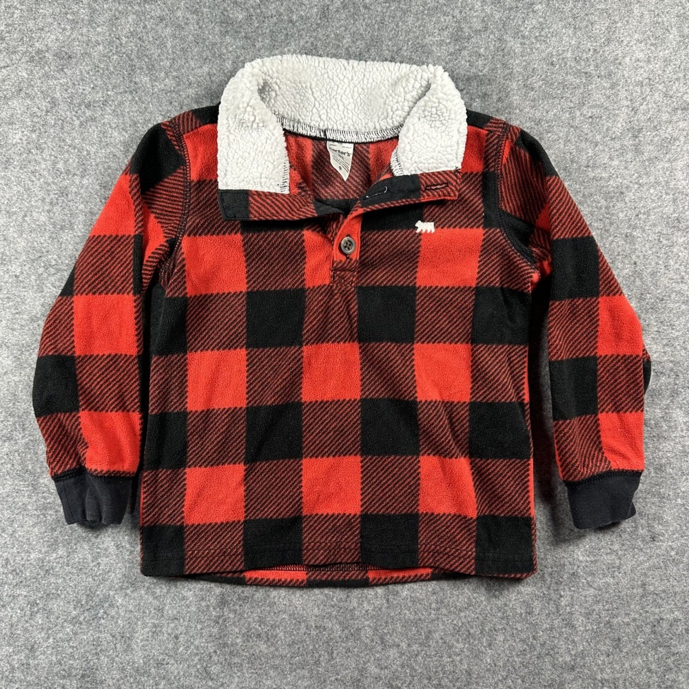 Carter's Buffalo Plaid Fleece Pullover 3T Red Black Sherpa Collar
